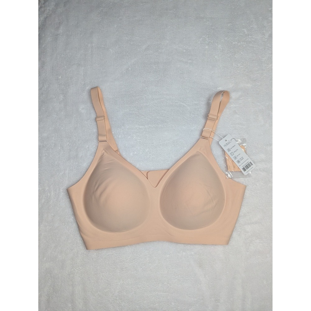 HORISUN Womens Seamless Wireless Bra Nude Beige Molded Cups with Extender Sz L
